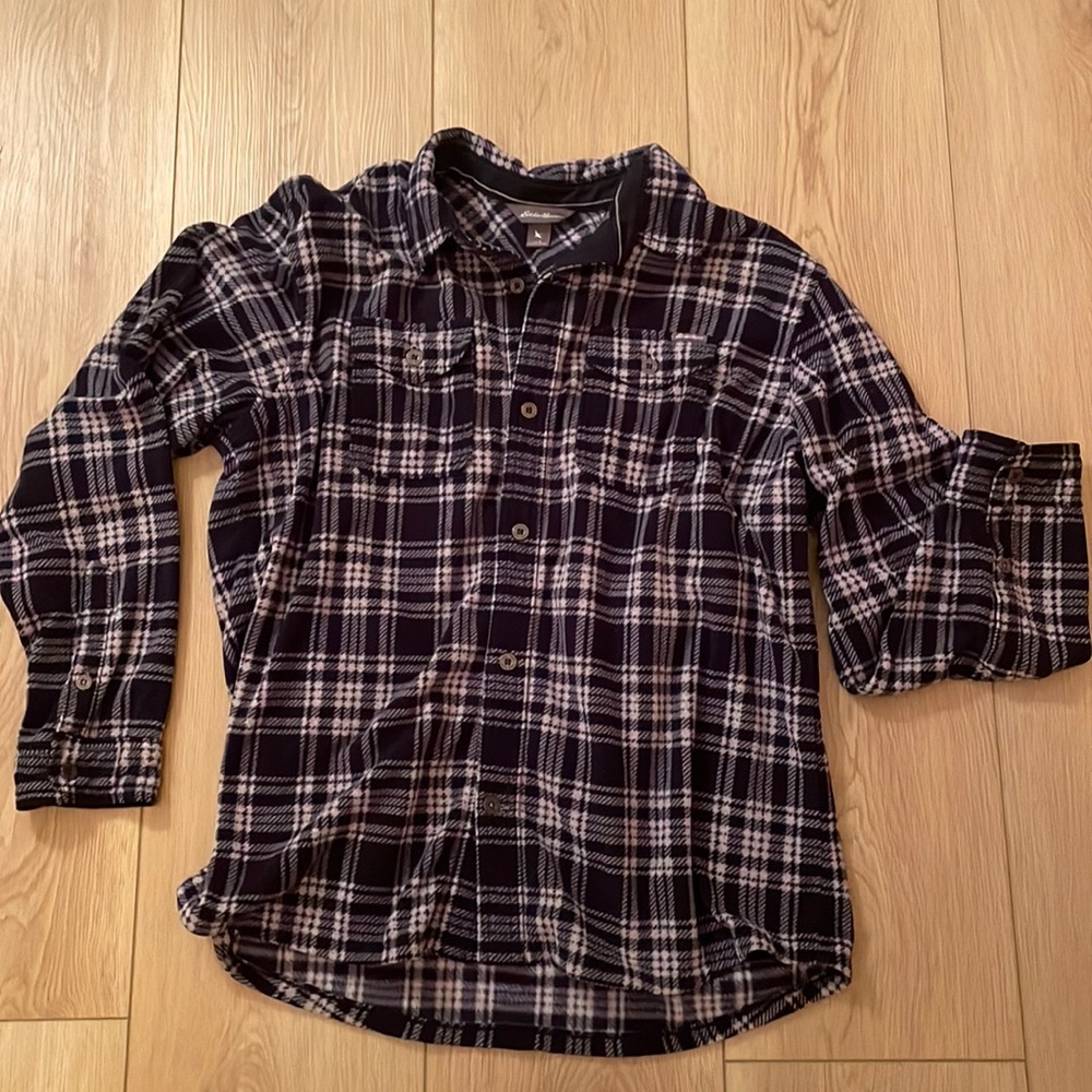 Eddie Bauer, Mens, Blue & White Fleece Top, Large, super soft & cozy!